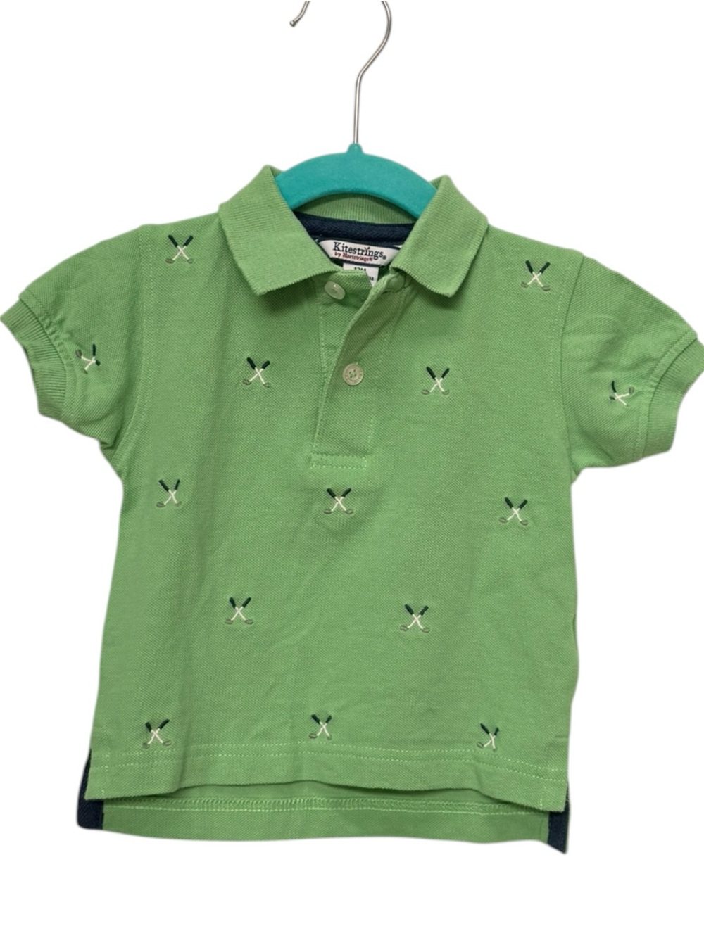 KiteStrings Baby Short Sleeve Green Embroidered Golf Club Polo Shirt. 12 Months.